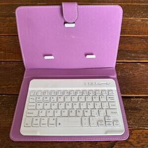Universal Purple Bluetooth Wireless Keyboard and Tablet Folio Case Stand Travel